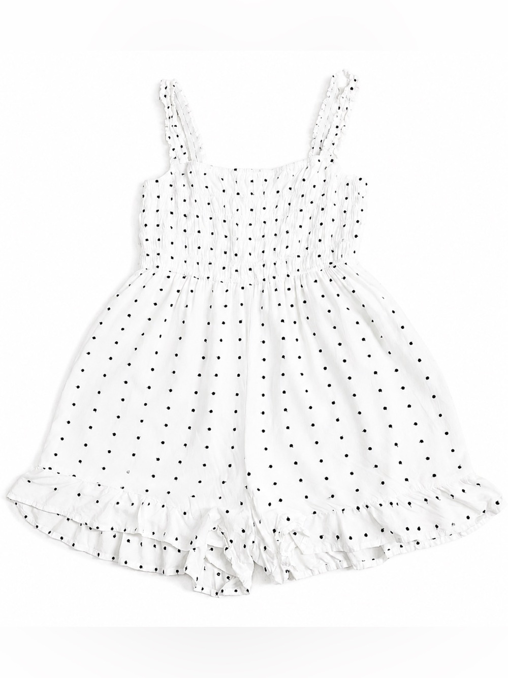 White Birch Romper Size S White Black Polka Dot Smocked Ruffle - Picture 5 of 11